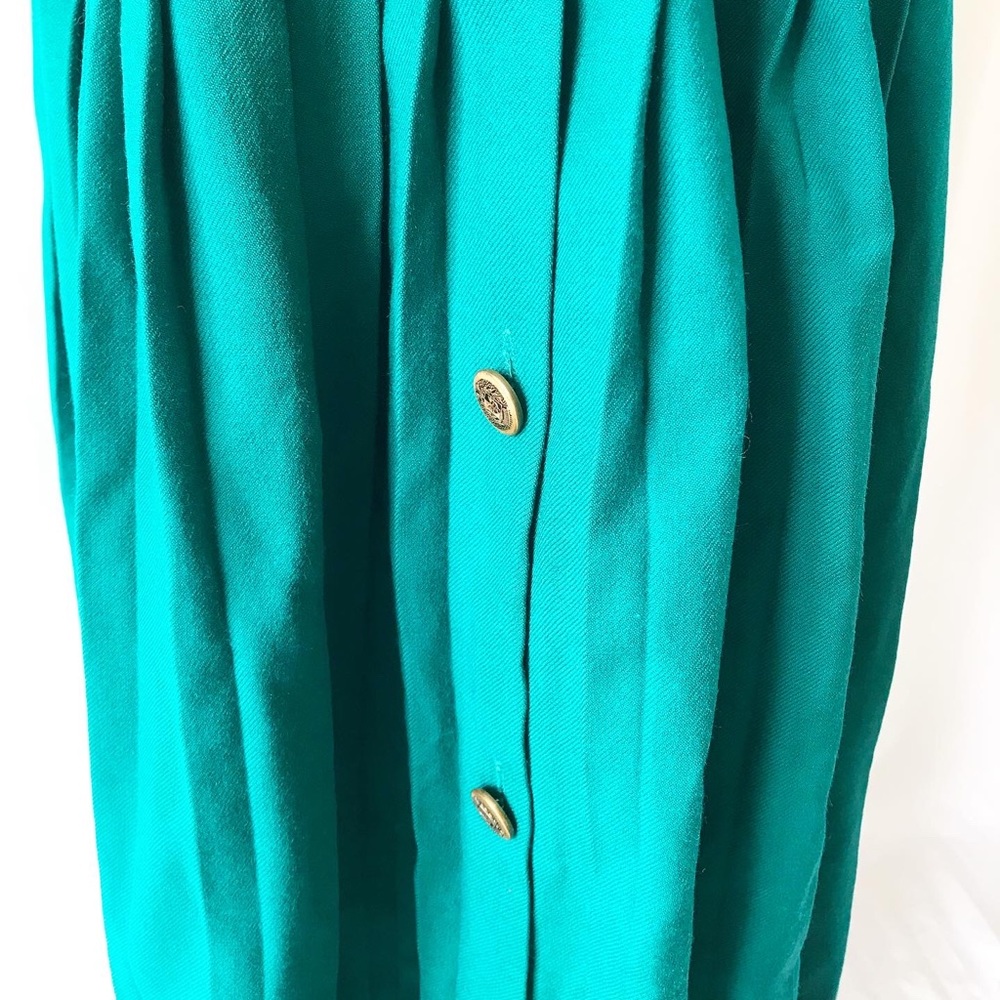 Vintage ONE + ONE green pleated wool skirt size S - Picture 3 of 9